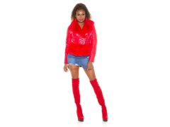 Dámská sexy kožená bunda s&nbsp;umělou kožešinou J930 Červená - In-Stylefashion 7