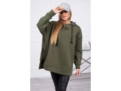 Dámská zateplená mikina s kapucí 9380 Khaki zelená - K-Fashion 1