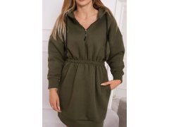 Dámské šaty s kapucí 68470 Khaki zelená - K-Fashion 4