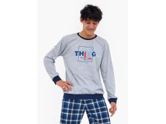Junior chlapecké pyžamo Thing 967/54 Šedá s&nbsp;tmavě modrou vzor - Cornette 1