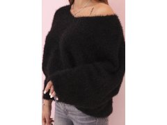 Dámský svetr z&nbsp;mohairu volného střihu s&nbsp;výstřihem do V IT-92 / 34360 Černá lesk - K-Fashion 2