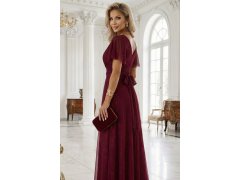 Dlouhé lesklé šaty 635-5 MELANIA vínové - Numoco 1