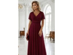 Dlouhé lesklé šaty 635-5 MELANIA vínové - Numoco 5