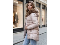 Dámská zimní bunda s kapucí TY4441 béžová - FashionStreet 2