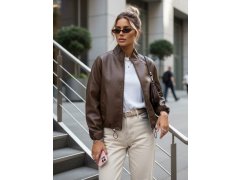 Dámská kožená bunda bomber TY5596 hnědá - FashionStreet 1