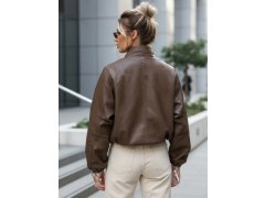 Dámská kožená bunda bomber TY5596 hnědá - FashionStreet 2
