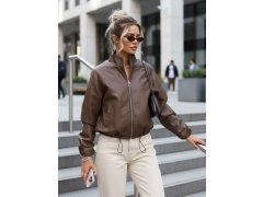 Dámská kožená bunda bomber TY5596 hnědá - FashionStreet 3