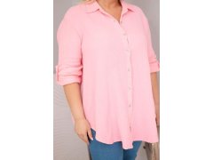 Bavlněná mušelínová košile Plus Size 65622 baby růžová - Kesi 2