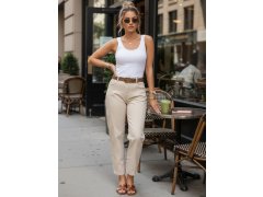 Dámské džíny s páskem mom fit UY3056 béžové - FashionStreet 4