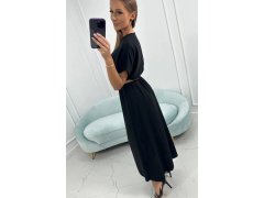 Dlouhé šaty s&nbsp;ozdobným páskem 6012F černé - Kesi 2