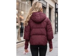 Dámská zimní prošívaná bunda s kapucí TY5898 vínová - FashionStreet 1