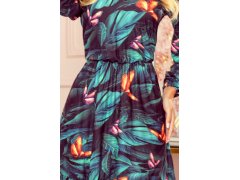 CORA - Dámské šaty s dekoltem, volánkem a se vzorem barevných motýlů 320-1 4