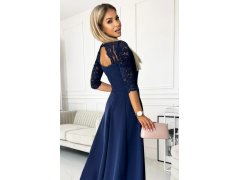 309-6 AMBER elegantní krajkové dlouhé šaty s výstřihem - ZELENÉ 8