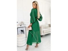 414-3 KLARA plisované šaty s&nbsp;páskem a&nbsp;výstřihem - SVĚTLE ZELENÉ 5