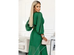 414-3 KLARA plisované šaty s&nbsp;páskem a&nbsp;výstřihem - SVĚTLE ZELENÉ 6