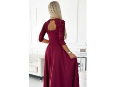 309-9 AMBER elegantní dlouhé maxi šaty s krajkovým výstřihem - Bordeaux 8