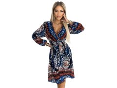 516-1 Šifonové šaty s&nbsp;výstřihem a&nbsp;dlouhými rukávy - indický vzor 1
