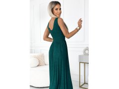 490-3 SUSAN Dlouhé brokátové šaty s výstřihem a prošíváním v pase - BOTTLE GREEN 6