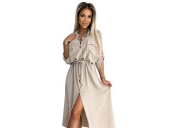 531-1 Midi košilka se zlatými knoflíky a vázáním - BEACH 2