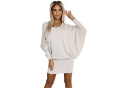 402-7 Svetr teplé netopýří šaty s&nbsp;výstřihem - béžové 1