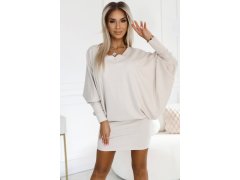 402-7 Svetr teplé netopýří šaty s&nbsp;výstřihem - béžové 3