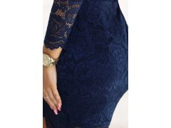 170-15 Krajkové šaty s&nbsp;dlouhými rukávy a&nbsp;výstřihem - tmavě modrá barva 7