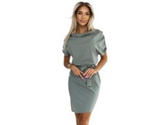 240-4 ROXI šaty s asymetrickou sukní a páskem - barva OLIVE 2