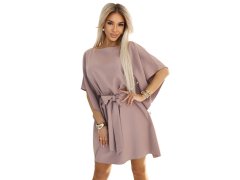 287-37 SOFIA Motýlí šaty se zavazováním v&nbsp;pase - MOCHA MOUSSE 1
