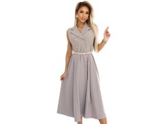 596-2 Elegantní midi košilka se zlatými knoflíky a&nbsp;páskem - GREY BEige 2