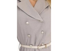 596-2 Elegantní midi košilka se zlatými knoflíky a&nbsp;páskem - GREY BEige 7