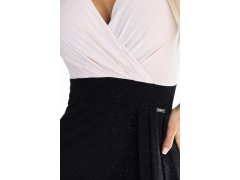 451-3 Třpytivé šaty s&nbsp;krátkými rukávy, výstřihem a&nbsp;rozparkem na nohou - černé a&nbsp;béžové s&nbsp;třpytkami 7