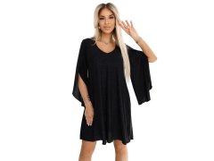 597-1 LIVIA Elegantní trapézové šaty s&nbsp;motýlími rukávy - černé s&nbsp;brokátem 1