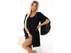 597-1 LIVIA Elegantní trapézové šaty s&nbsp;motýlími rukávy - černé s&nbsp;brokátem 4