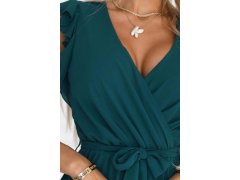 374-8 POLINA Plisované šaty s&nbsp;výstřihem a&nbsp;volánky - ZELENÉ 5