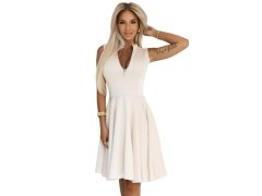 573-3 Exkluzivní šaty s&nbsp;rozšířeným spodním dílem a&nbsp;zlatým zipem - béžové 2