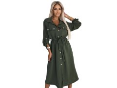 531-5 Midi košilka se zlatými knoflíky a&nbsp;vázáním - KHAKI 2