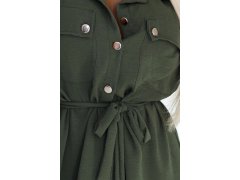 531-5 Midi košilka se zlatými knoflíky a&nbsp;vázáním - KHAKI 5
