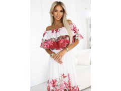 606-1 Dlouhé letní šaty - květinový červený ombre vzor 3