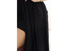 600-1 SELENA fenomenální dlouhé šaty na jedno rameno s třpytivými glitry a rozparkem na nohou - BLACK 7