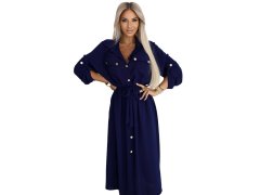 531-6 Midi košilka se zlatými knoflíky a&nbsp;vázáním - ZELENÁ 1