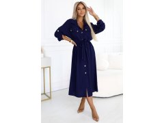 531-6 Midi košilka se zlatými knoflíky a&nbsp;vázáním - ZELENÁ 2