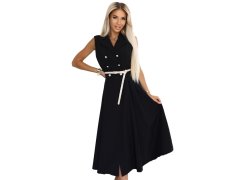 596-3 Elegantní midi košilka se zlatými knoflíky a&nbsp;páskem - ČERNÁ 2