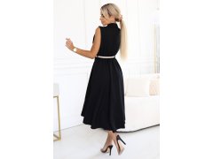 596-3 Elegantní midi košilka se zlatými knoflíky a&nbsp;páskem - ČERNÁ 5