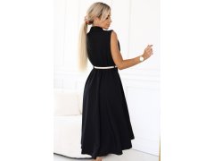 596-3 Elegantní midi košilka se zlatými knoflíky a&nbsp;páskem - ČERNÁ 6