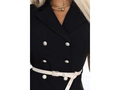 596-3 Elegantní midi košilka se zlatými knoflíky a&nbsp;páskem - ČERNÁ 7