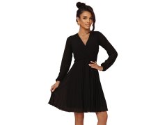 313-17 ISABELLE Polsko plisované šaty s&nbsp;dlouhými rukávy a&nbsp;výstřihem - BLACK 2