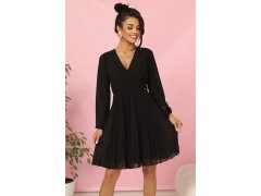 313-17 ISABELLE Polsko plisované šaty s&nbsp;dlouhými rukávy a&nbsp;výstřihem - BLACK 5