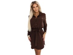 284-5 CAMILLE Košilové šaty s kapsami a vázáním - CHOCOLATE 1