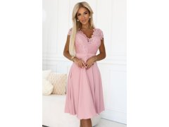 381-6 Lehké šifonové šaty LINDA s&nbsp;krajkovým výstřihem - BRUCE PINK 3