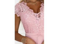 381-6 Lehké šifonové šaty LINDA s&nbsp;krajkovým výstřihem - BRUCE PINK 5